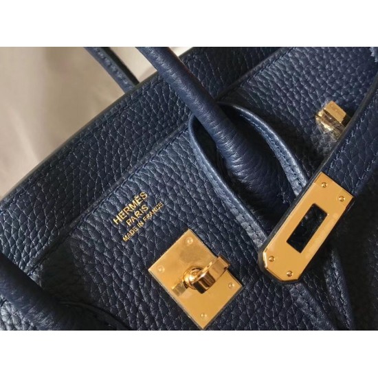 Hermes Birkin 25cm Bag In Navy Blue Clemence Leather GHW