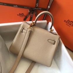 Hermes Kelly 20cm Bag In Trench Clemence Leather GHW
